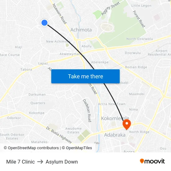 Mile 7 Clinic to Asylum Down map