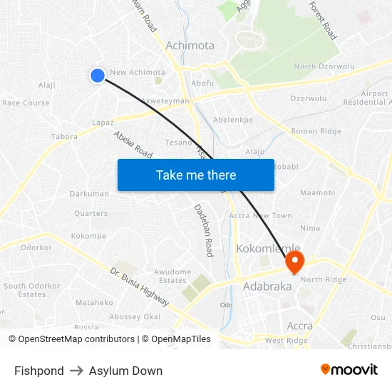 Fishpond to Asylum Down map