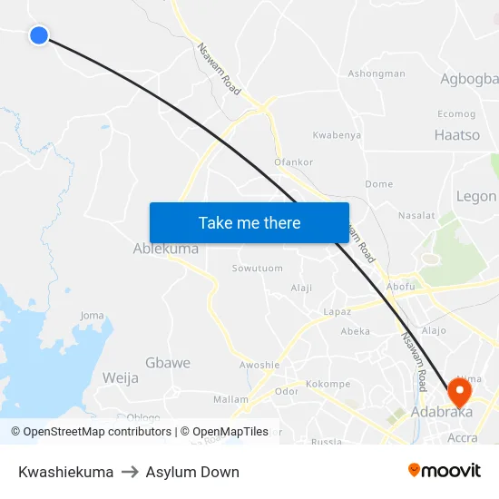 Kwashiekuma to Asylum Down map