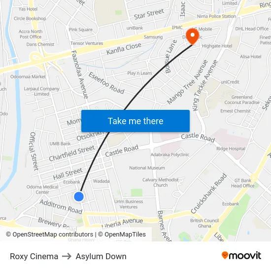 Roxy Cinema to Asylum Down map