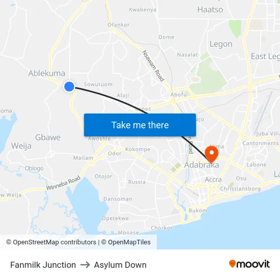 Fanmilk Junction to Asylum Down map