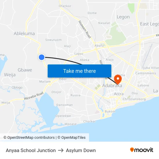 Anyaa School Junction to Asylum Down map