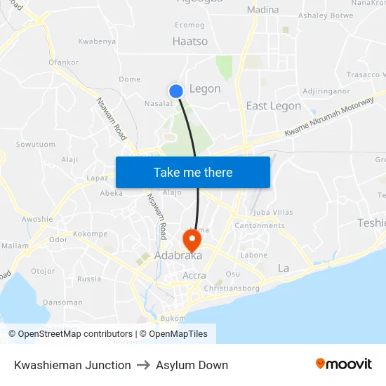 Kwashieman Junction to Asylum Down map