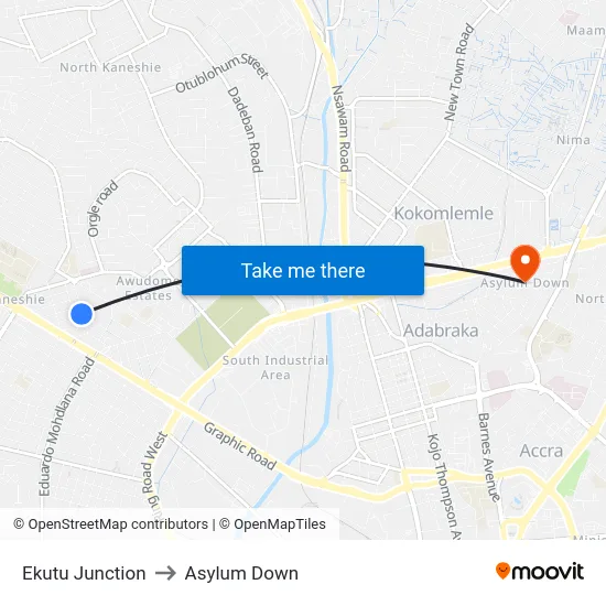 Ekutu Junction to Asylum Down map