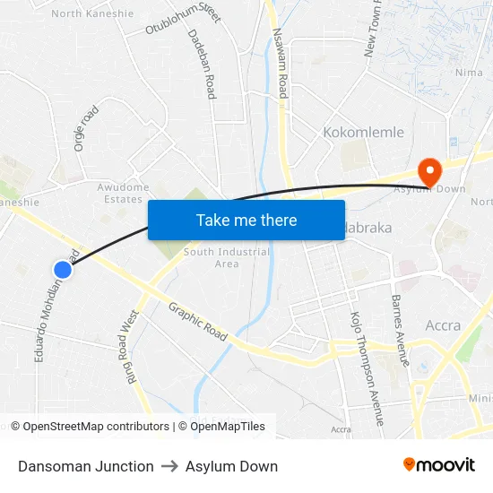 Dansoman Junction to Asylum Down map