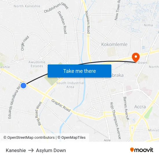 Kaneshie to Asylum Down map