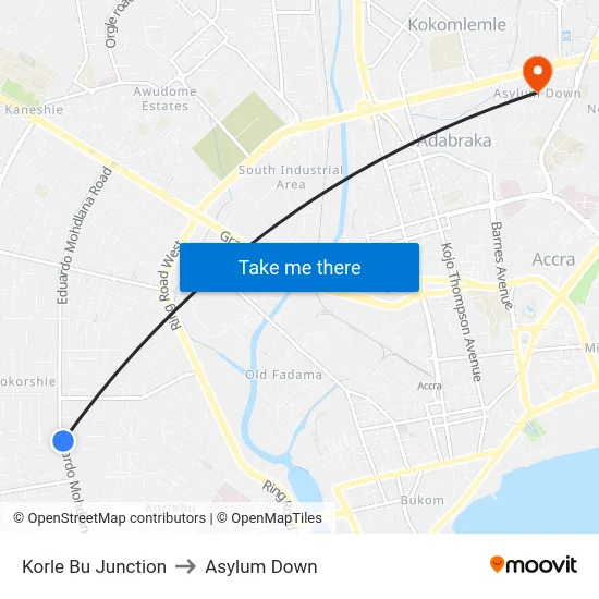 Korle Bu Junction to Asylum Down map