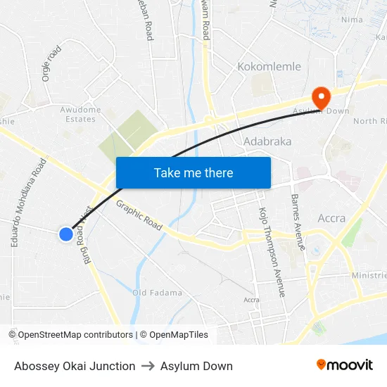 Abossey Okai Junction to Asylum Down map
