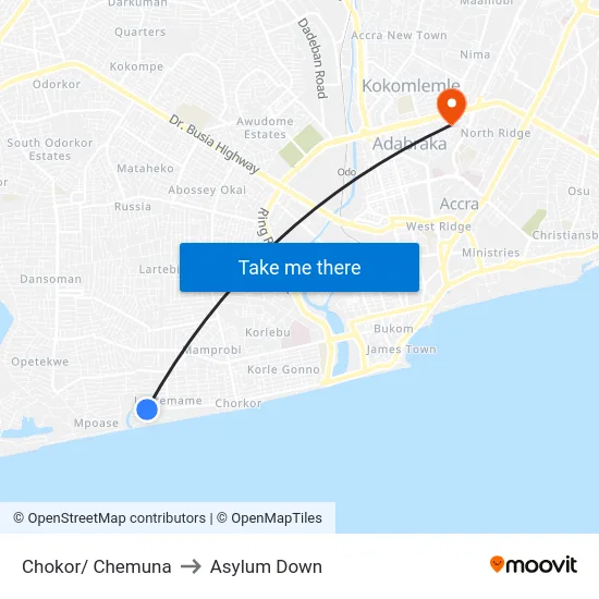 Chokor/ Chemuna to Asylum Down map