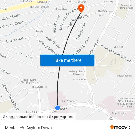 Mental to Asylum Down map