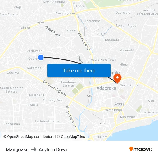 Mangoase to Asylum Down map
