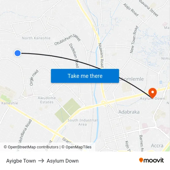 Ayigbe Town to Asylum Down map