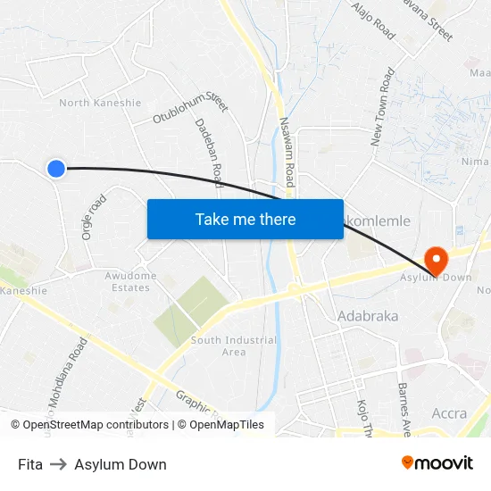 Fita to Asylum Down map