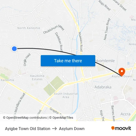 Ayigbe Town Old Station to Asylum Down map