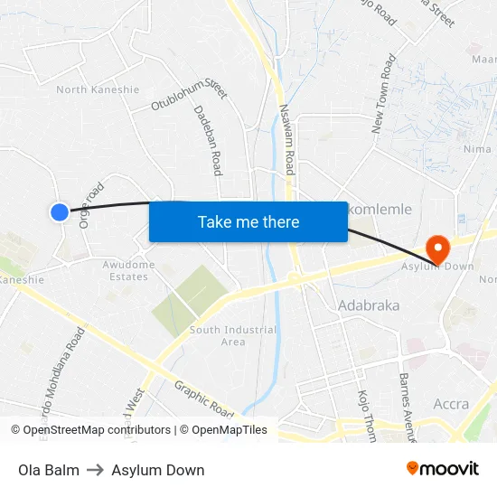 Ola Balm to Asylum Down map