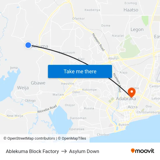 Ablekuma Block Factory to Asylum Down map