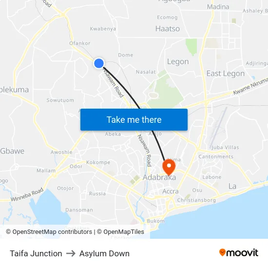 Taifa Junction to Asylum Down map