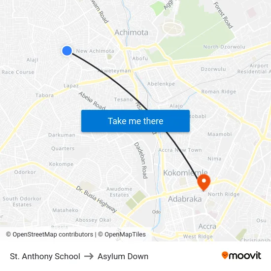 St. Anthony School to Asylum Down map