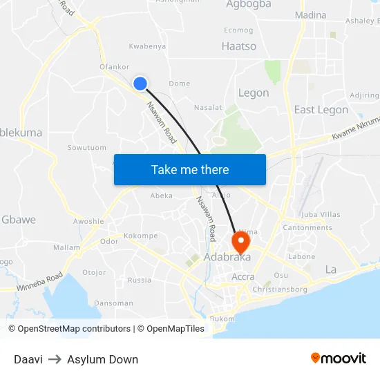 Daavi to Asylum Down map