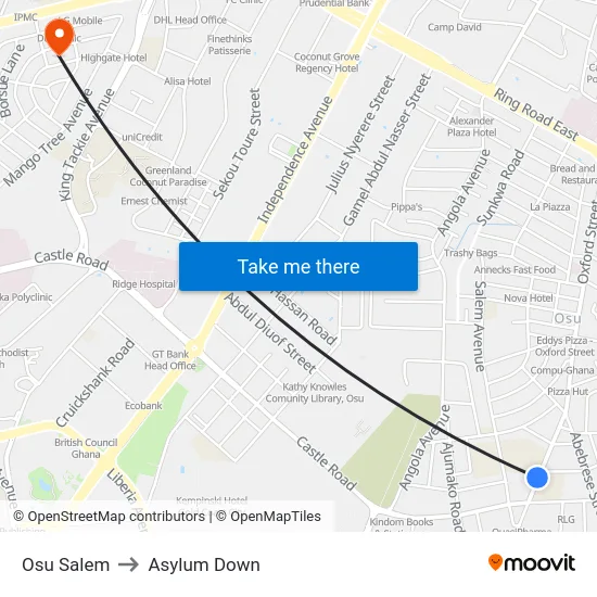 Osu Salem to Asylum Down map