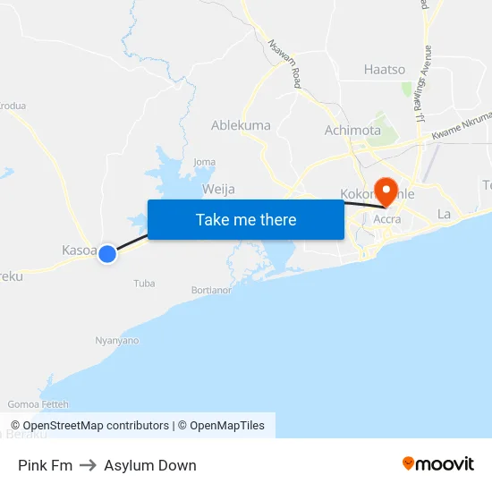 Pink Fm to Asylum Down map
