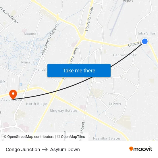 Congo Junction to Asylum Down map