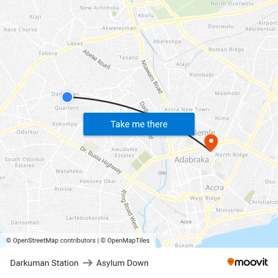 Darkuman Station to Asylum Down map