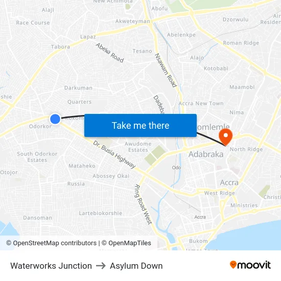 Waterworks Junction to Asylum Down map