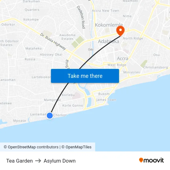 Tea Garden to Asylum Down map