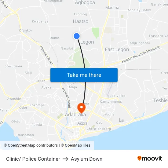 Clinic/ Police Container to Asylum Down map