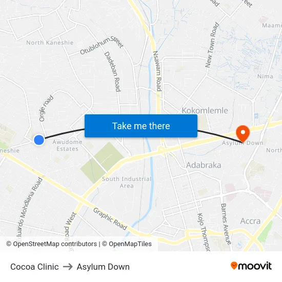 Cocoa Clinic to Asylum Down map
