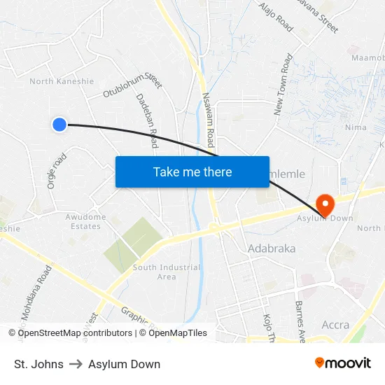 St. Johns to Asylum Down map