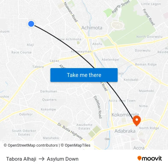 Tabora Alhaji to Asylum Down map