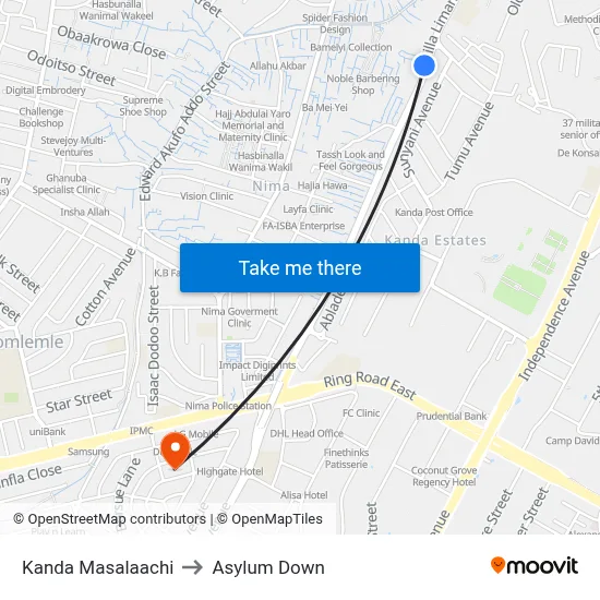 Kanda Masalaachi to Asylum Down map