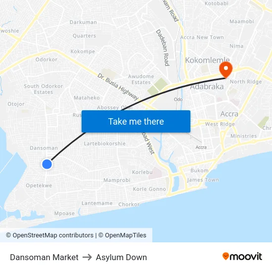 Dansoman Market to Asylum Down map
