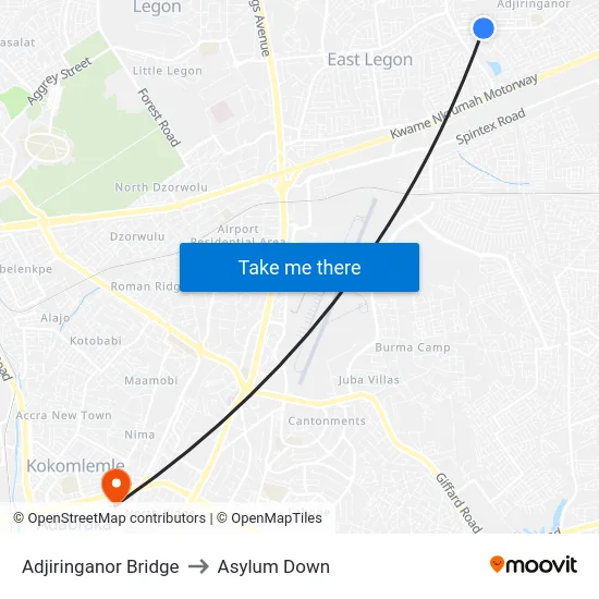 Adjiringanor Bridge to Asylum Down map
