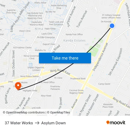 37 Water Works to Asylum Down map
