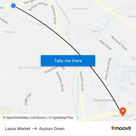 Lapaz Market to Asylum Down map