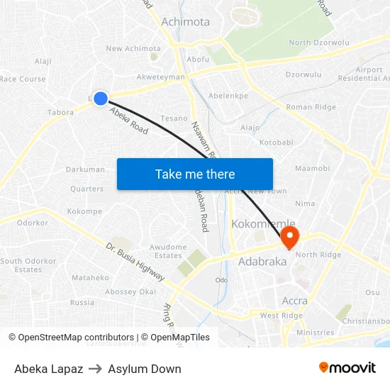 Abeka Lapaz to Asylum Down map