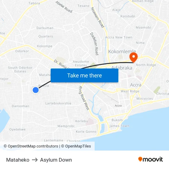 Mataheko to Asylum Down map