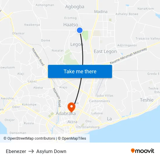Ebenezer to Asylum Down map