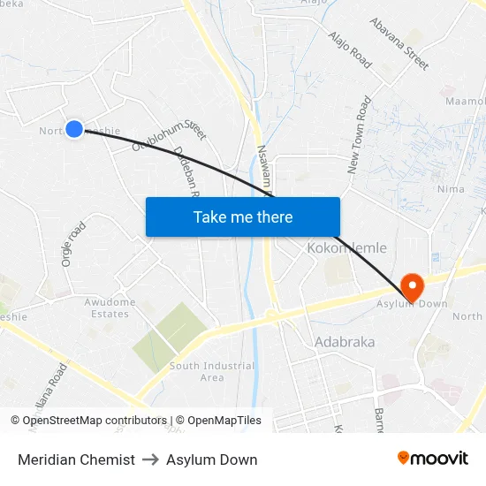 Meridian Chemist to Asylum Down map