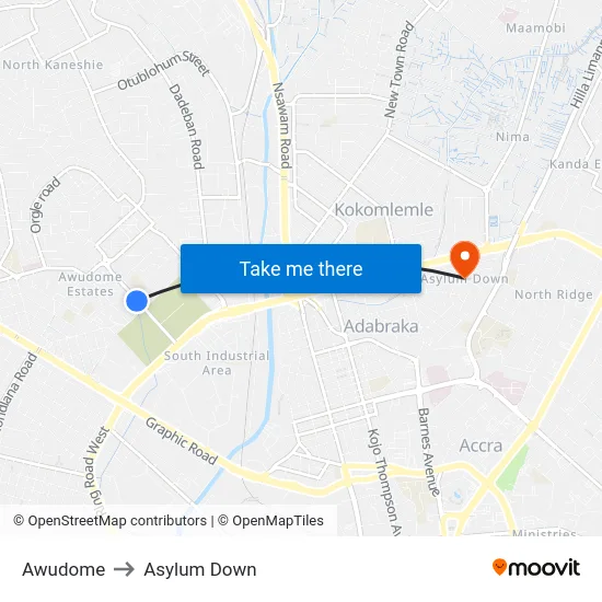 Awudome to Asylum Down map