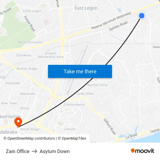 Zain Office to Asylum Down map