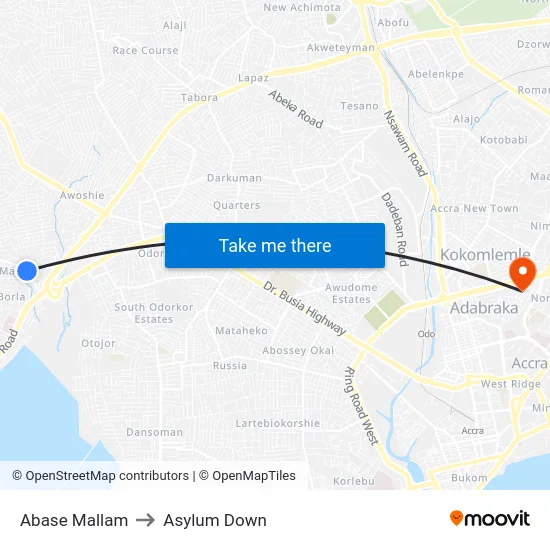 Abase Mallam to Asylum Down map