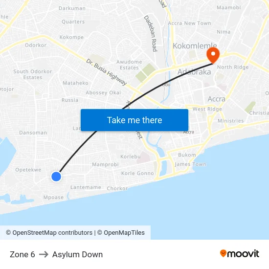 Zone 6 to Asylum Down map
