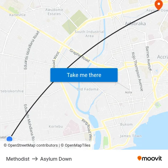 Methodist to Asylum Down map