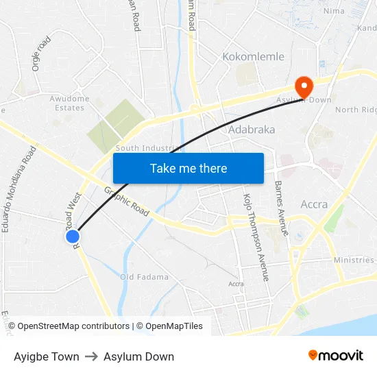 Ayigbe Town to Asylum Down map