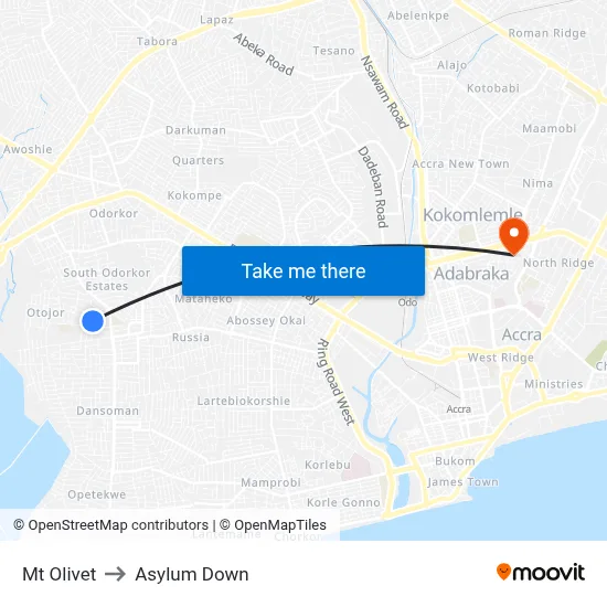 Mt Olivet to Asylum Down map