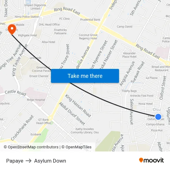 Papaye to Asylum Down map